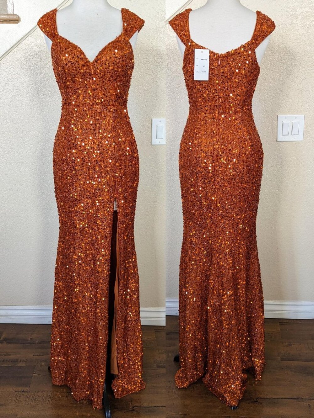 Burnt Orange Sweetheart Sequin Formal Dress 4